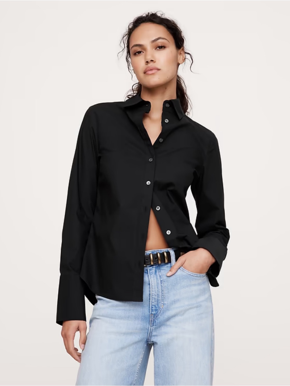Banana Republic Black Riley Tailored Shirt Button Up 8 Tall